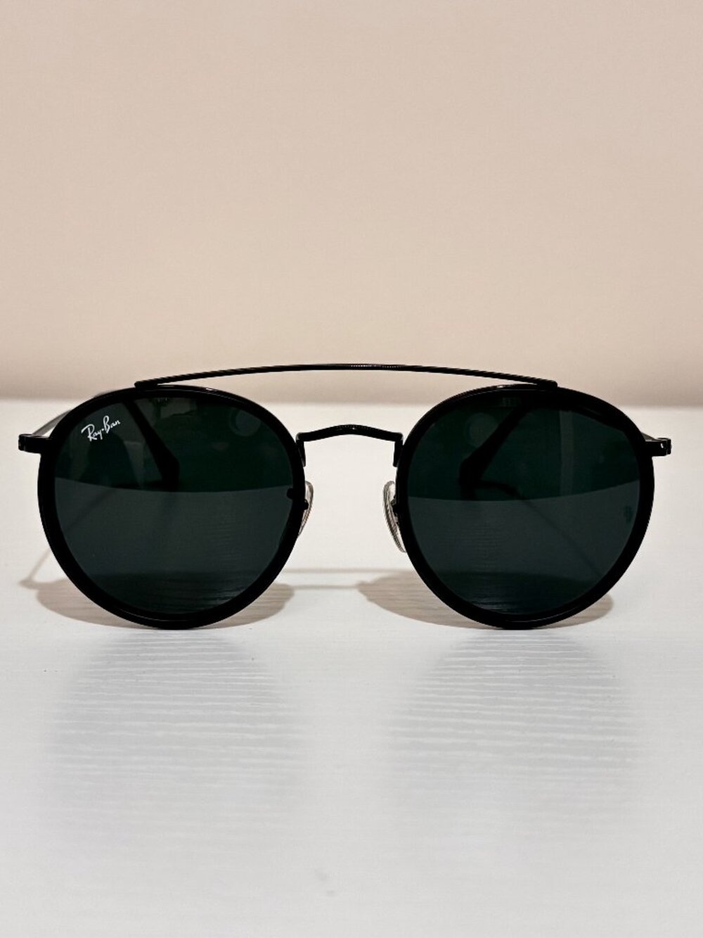 Ray-Ban Round Double Bridge RB3647N Black Blue Lens 51mm Sunglasses